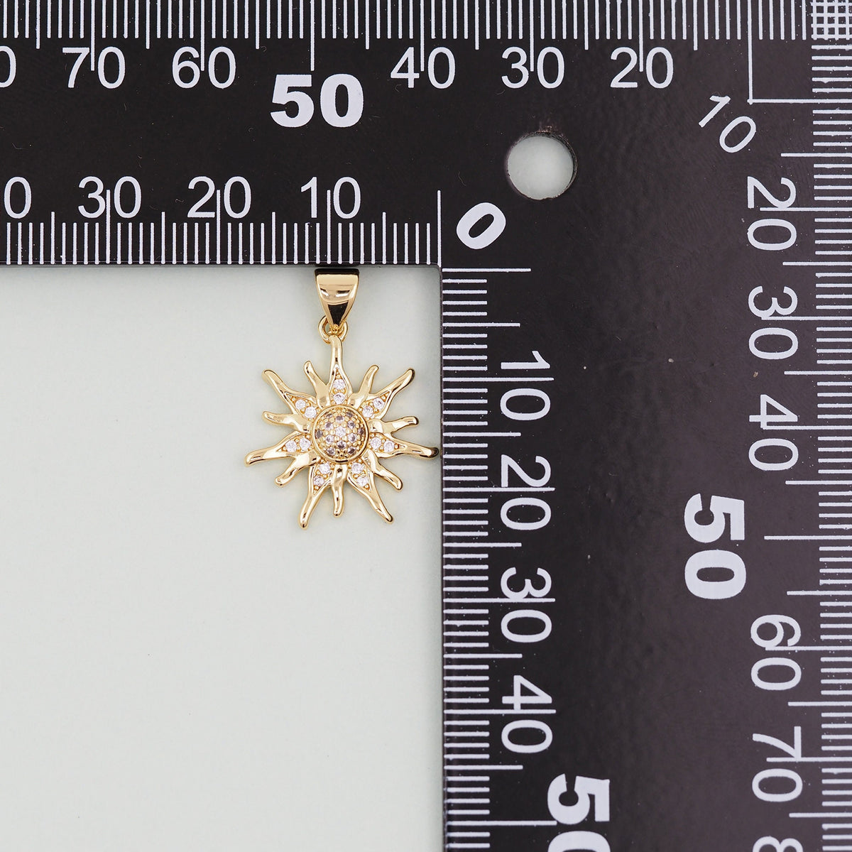 Gold CZ Sun Charms,18K Gold Filled Sun Pendant,Celestial Charm Bracelet Necklace for DIY Jewelry Making Supply