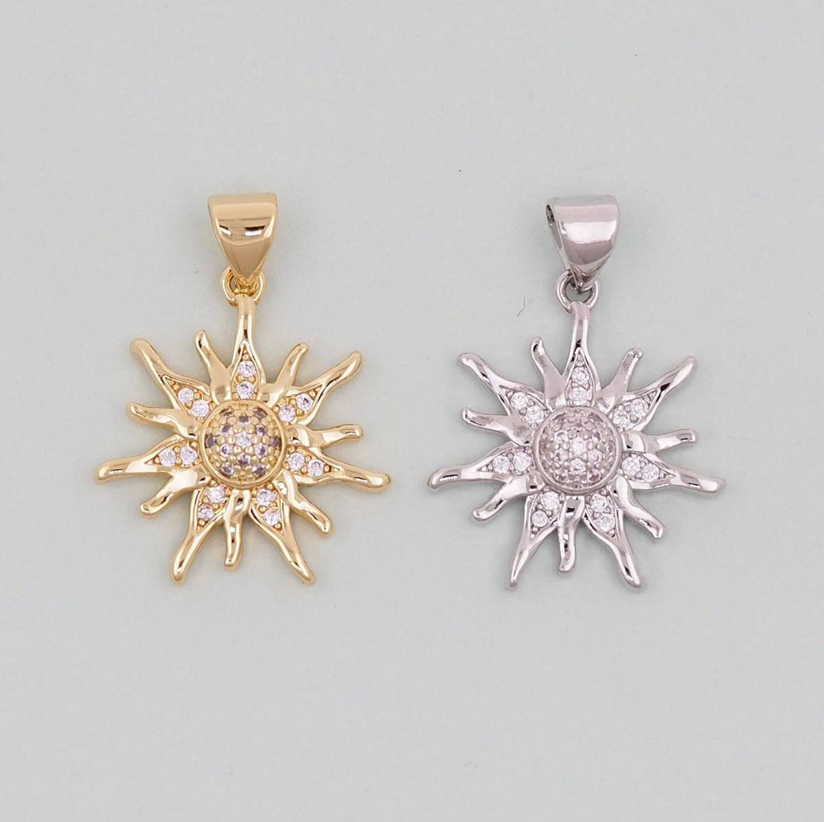Gold CZ Sun Charms,18K Gold Filled Sun Pendant,Celestial Charm Bracelet Necklace for DIY Jewelry Making Supply