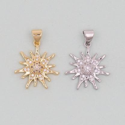 Gold CZ Sun Charms,18K Gold Filled Sun Pendant,Celestial Charm Bracelet Necklace for DIY Jewelry Making Supply