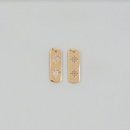 Gold rectangle north star Charms,18K Gold Filled Starburst Pendant,North Star Charm Bracelet Necklace for DIY Jewelry Making Supply
