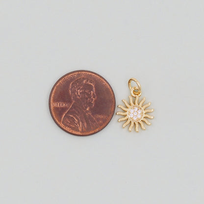 Gold CZ Sun Charms,18K Gold Filled Sun Pendant,Celestial Charm Bracelet Necklace for DIY Jewelry Making Supply