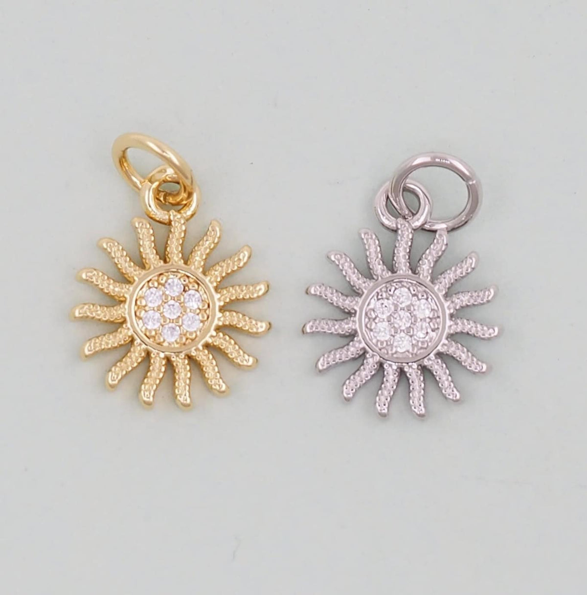 Gold CZ Sun Charms,18K Gold Filled Sun Pendant,Celestial Charm Bracelet Necklace for DIY Jewelry Making Supply