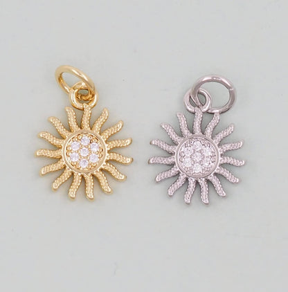 Gold CZ Sun Charms,18K Gold Filled Sun Pendant,Celestial Charm Bracelet Necklace for DIY Jewelry Making Supply