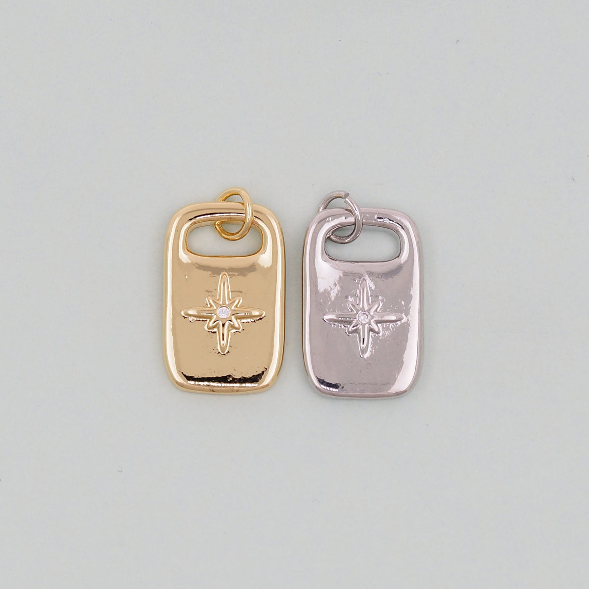 Gold rectangle north star Charms,18K Gold Filled Starburst Pendant,North Star Charm Bracelet Necklace for DIY Jewelry Making 