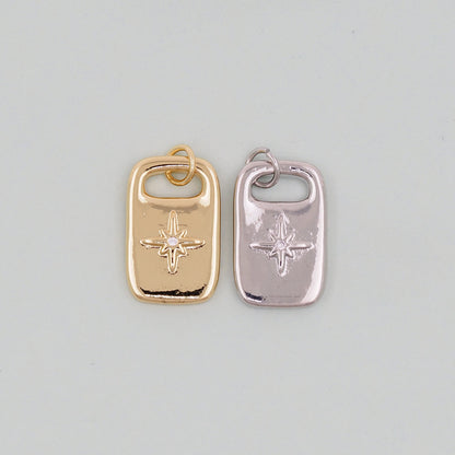 Gold rectangle north star Charms,18K Gold Filled Starburst Pendant,North Star Charm Bracelet Necklace for DIY Jewelry Making 