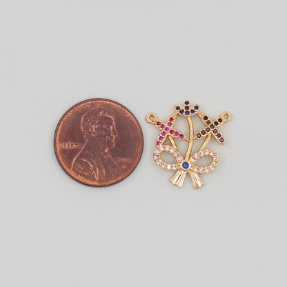 Gold Bow Charms,18K Gold Filled CZ Bow Pendant,Silver bow tie Charm Bracelet Necklace for DIY Jewelry Making Supply
