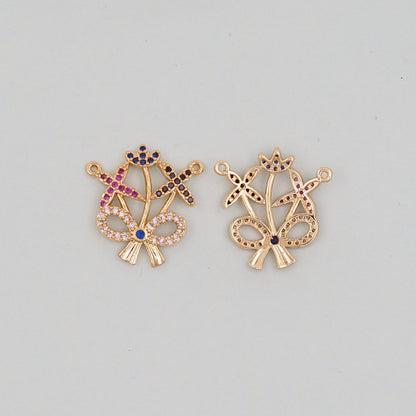 Gold Bow Charms,18K Gold Filled CZ Bow Pendant,Silver bow tie Charm Bracelet Necklace for DIY Jewelry Making Supply