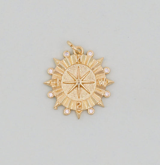Gold Compass Charms,18K Gold Filled Starburst Pendant,North Star Charm Bracelet Necklace for DIY Jewelry Making Supply