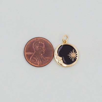 Gold Round Moon Star Charms,18K Gold Filled CZ Enamel Moon Pendant,Celestial Charm Bracelet Necklace for DIY Jewelry Making S