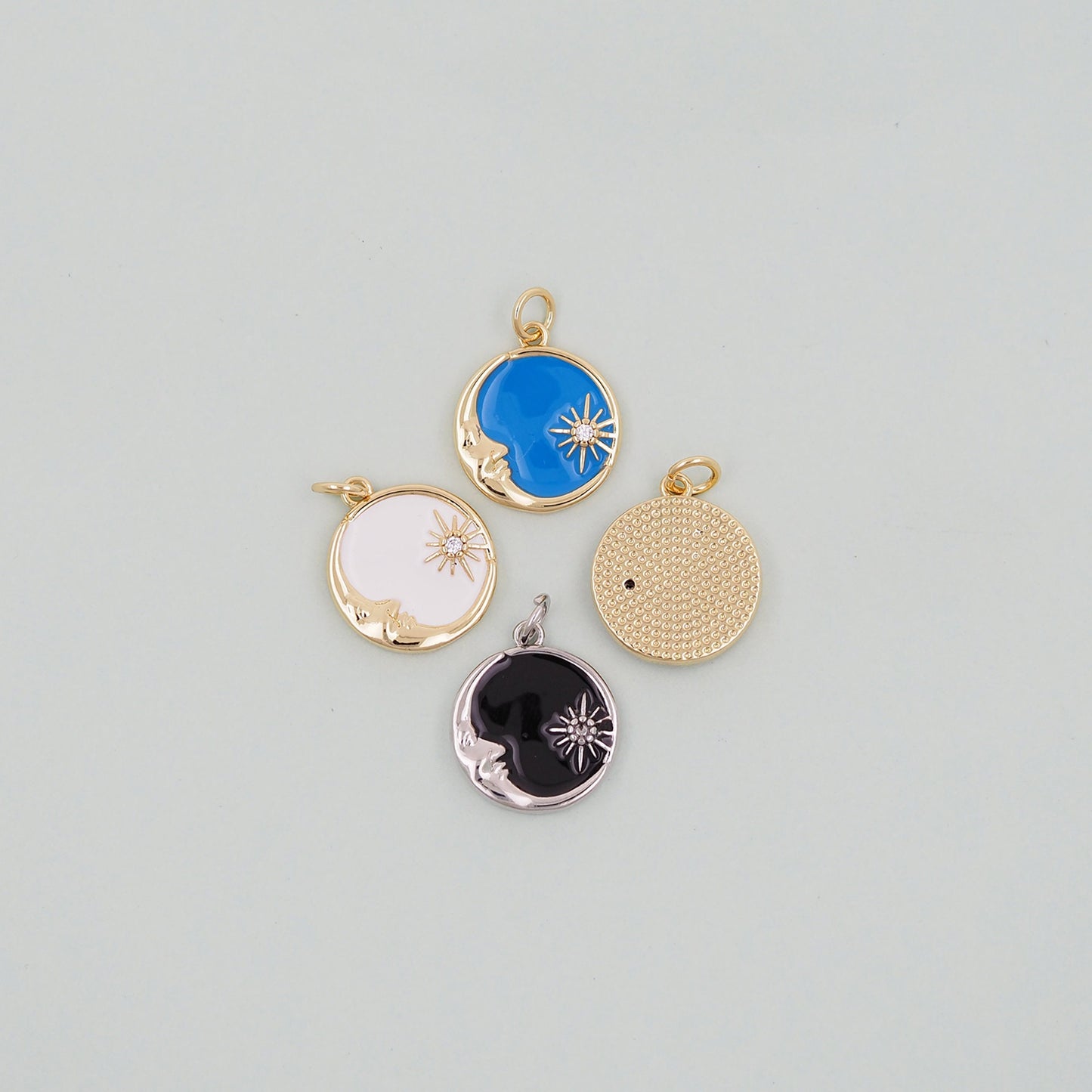 Gold Round Moon Star Charms,18K Gold Filled CZ Enamel Moon Pendant,Celestial Charm Bracelet Necklace for DIY Jewelry Making Supply