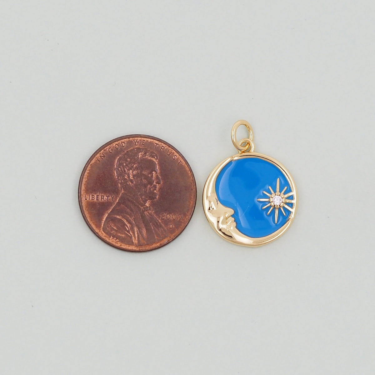 Gold Round Moon Star Charms,18K Gold Filled CZ Enamel Moon Pendant,Celestial Charm Bracelet Necklace for DIY Jewelry Making S