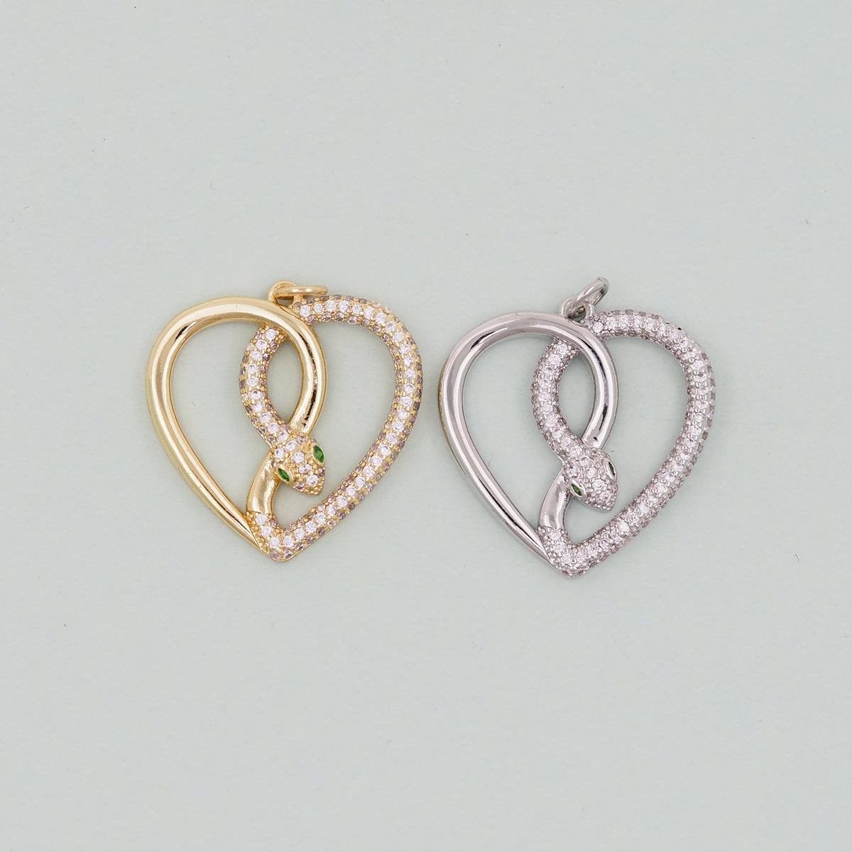 Gold Heart Snake charms,18K Gold Filled CZ Snake Pendant,Silver Snake Charms Bracelet Necklace for DIY Jewelry Making Supply