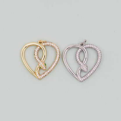 Gold Heart Snake charms,18K Gold Filled CZ Snake Pendant,Silver Snake Charms Bracelet Necklace for DIY Jewelry Making Supply