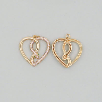 Gold Heart Snake charms,18K Gold Filled CZ Snake Pendant,Silver Snake Charms Bracelet Necklace for DIY Jewelry Making Supply