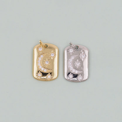 Gold rectangle Moon Star Charms,18K Gold Filled CZ Moon Pendant,Celestial Charm Bracelet Necklace for DIY Jewelry Making Supply