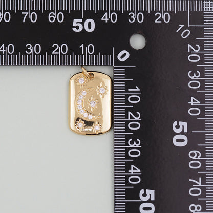 Gold rectangle Moon Star Charms,18K Gold Filled CZ Moon Pendant,Celestial Charm Bracelet Necklace for DIY Jewelry Making Supply