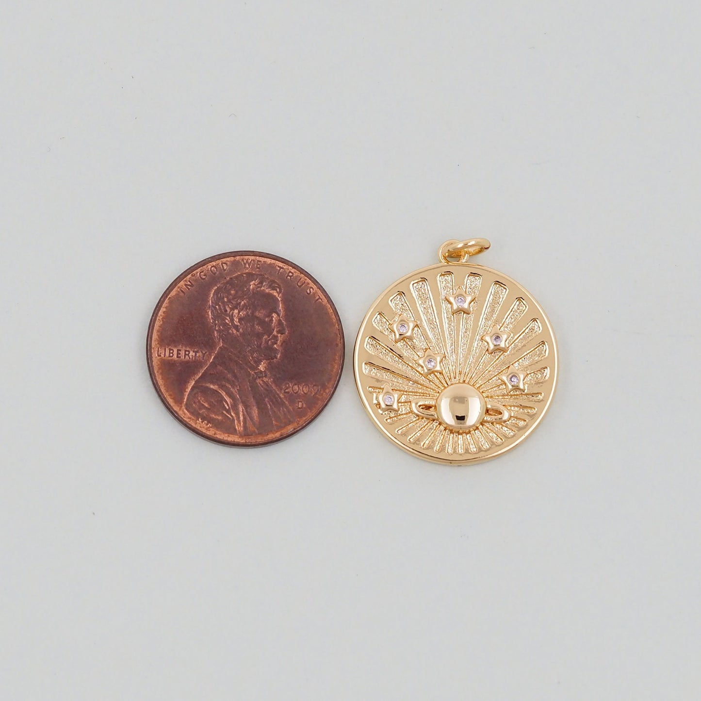 Gold Saturn Charms,18K Gold Filled Round Coin Saturn Pendant,Silver Celestial Charm Bracelet Necklace for DIY Jewelry Making Supply