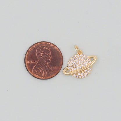 Gold Saturn Charms,18K Gold Filled Saturn Pendant,Silver Celestial Charm Bracelet Necklace for DIY Jewelry Making Supply