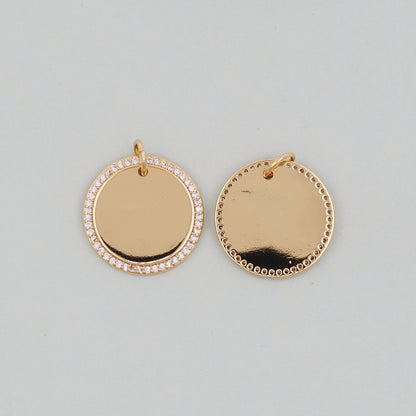Gold Round Charms,18K Gold Filled Round Pendant,Silver geometry Charm Bracelet Necklace for DIY Jewelry Making Supply