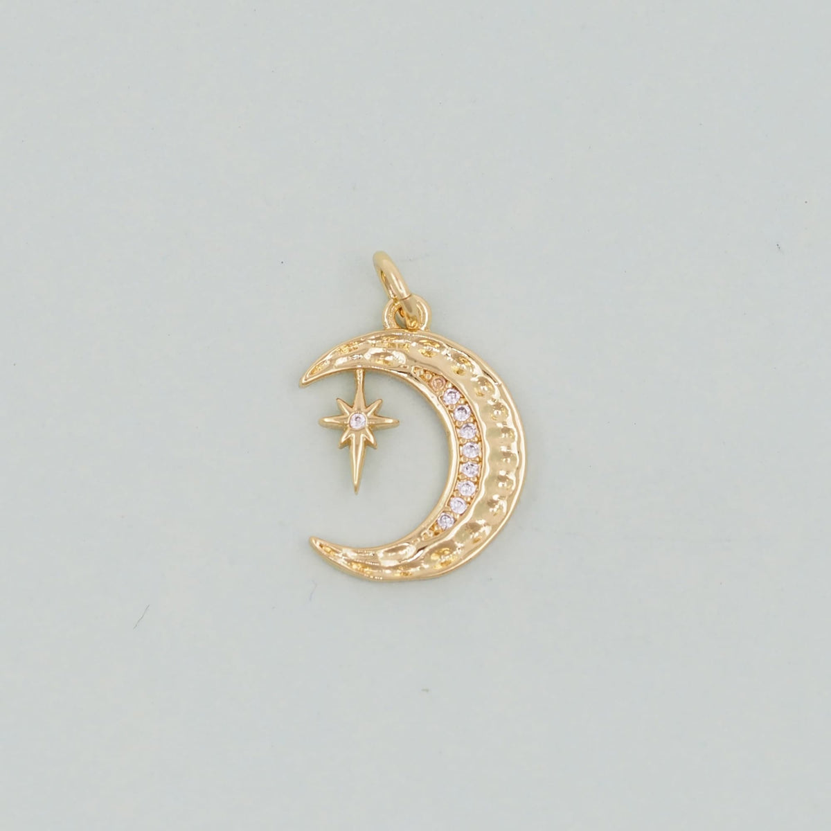 Gold Moon Star Charms,18K Gold Filled CZ Moon Pendant,Celestial Charm Bracelet Necklace for DIY Jewelry Making Supply