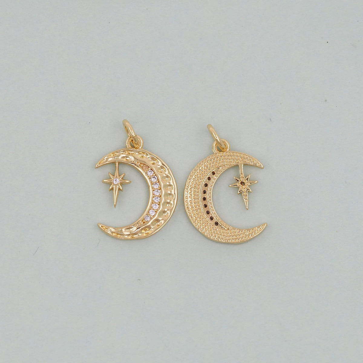 Gold Moon Star Charms,18K Gold Filled CZ Moon Pendant,Celestial Charm Bracelet Necklace for DIY Jewelry Making Supply