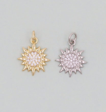 18K Gold Filled Sun CZ Charm Pendant for Jewelry Making