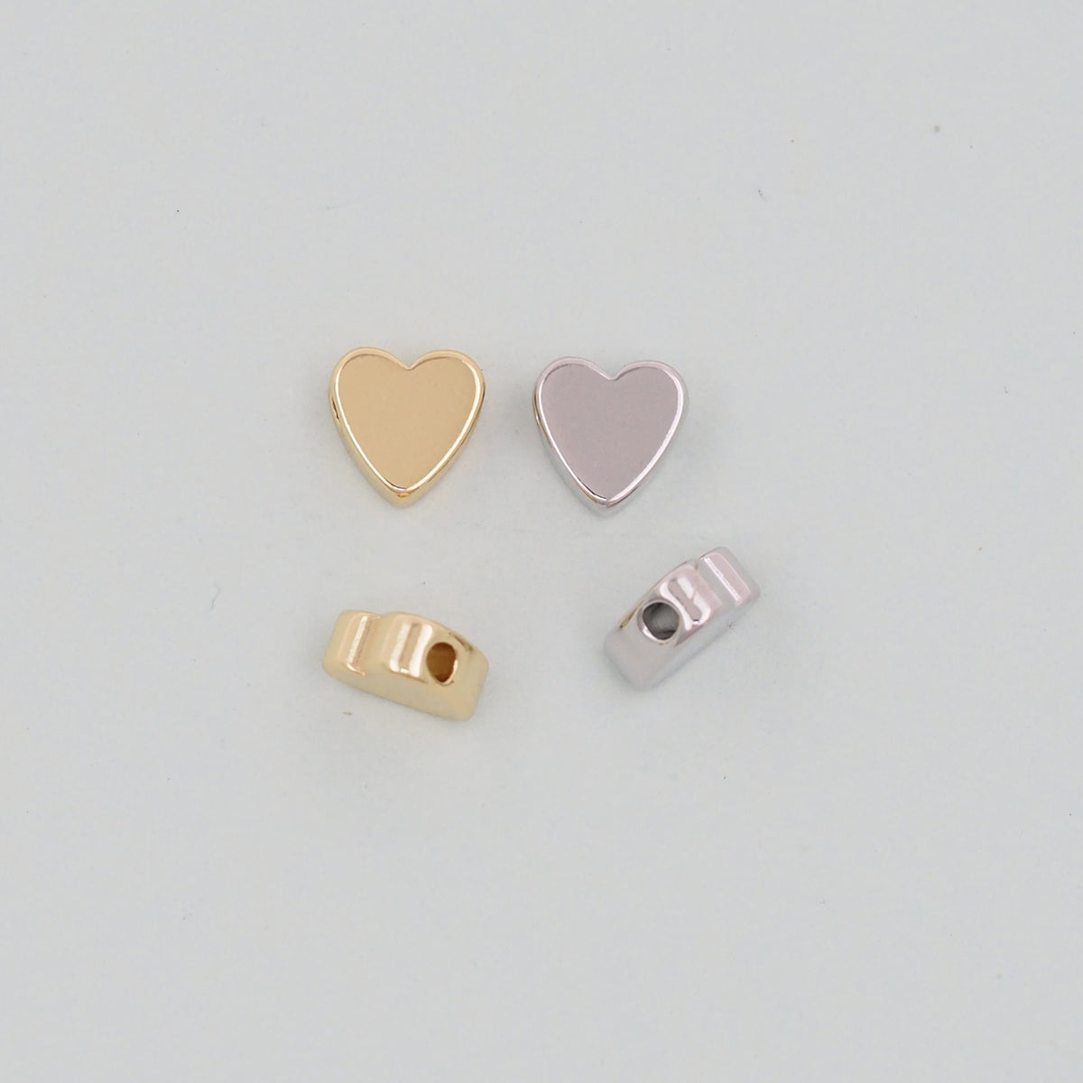 Gold Heart Beads Charms,18K Gold Filled Heart Bracelet Necklace for DIY Jewelry Making Supply hole 2mm