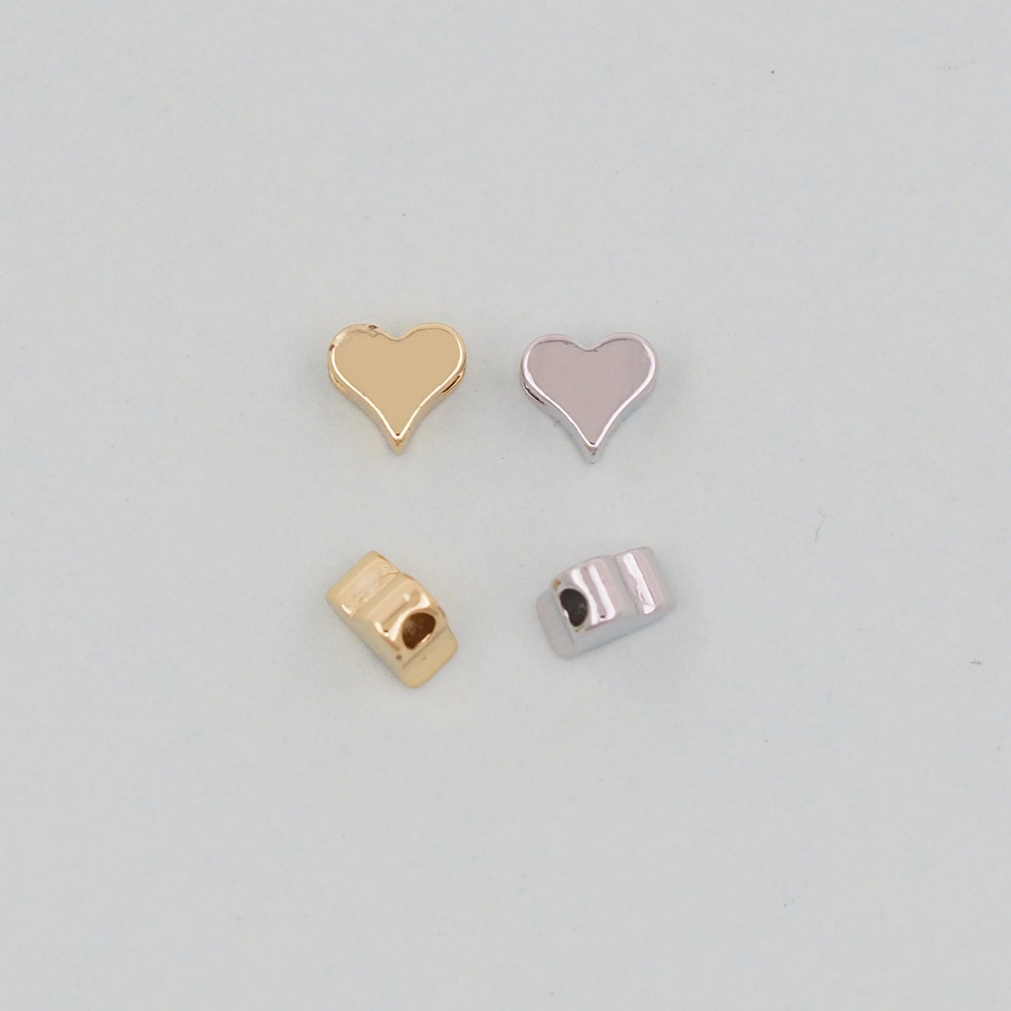 Gold Heart Spacer Beads Charms,18K Gold Filled Heart Bracelet Necklace for DIY Jewelry Making Supply hole 2mm