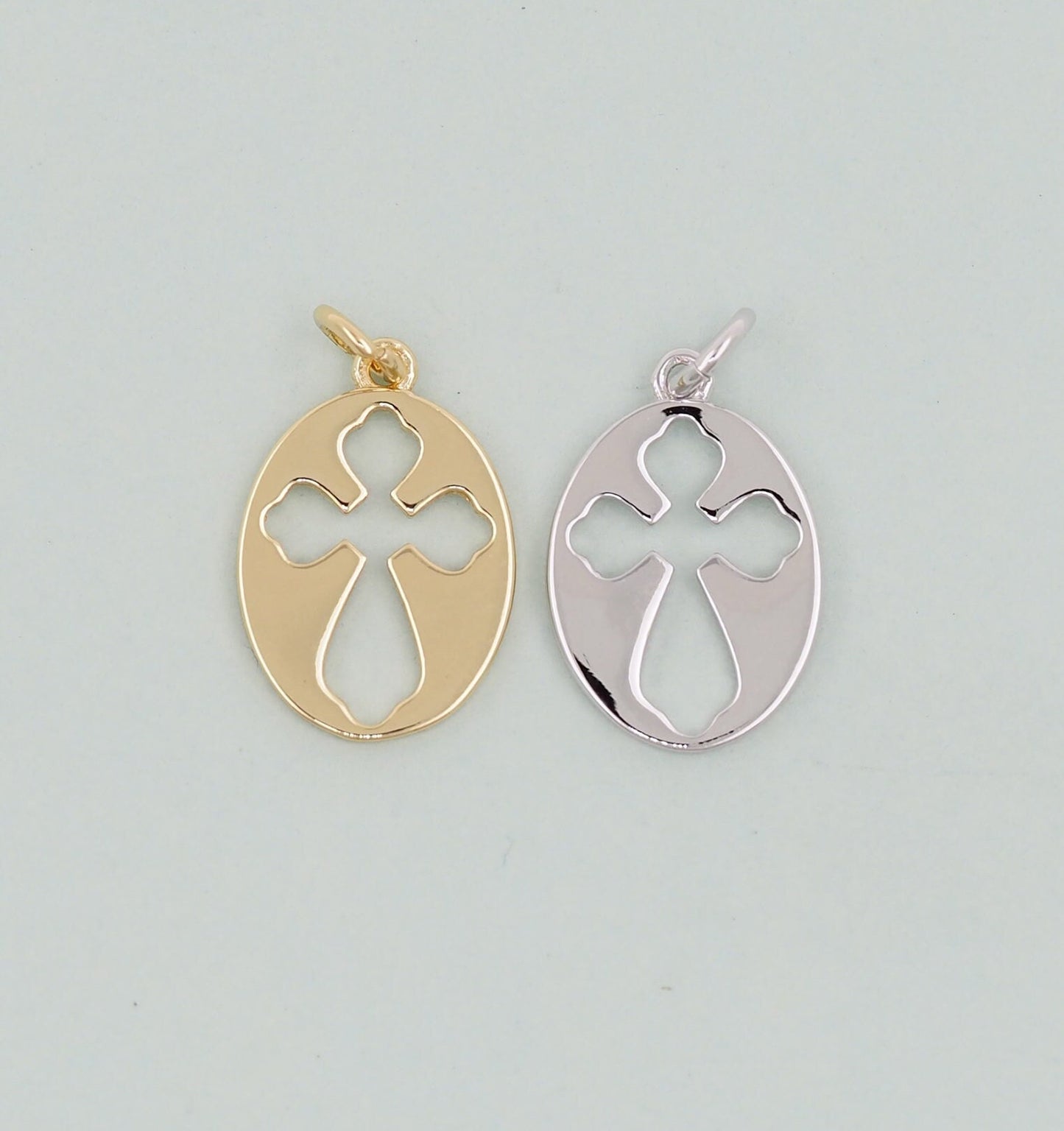 Gold Cross Charms,18K Gold Filled Cross Pendant,Silver Oval Charm Bracelet Necklace for DIY Jewelry Making Supply