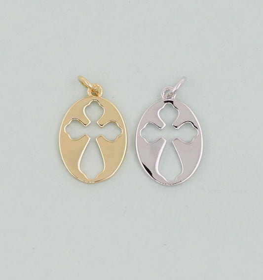 Gold Cross Charms,18K Gold Filled Cross Pendant,Silver Oval Charm Bracelet Necklace for DIY Jewelry Making Supply