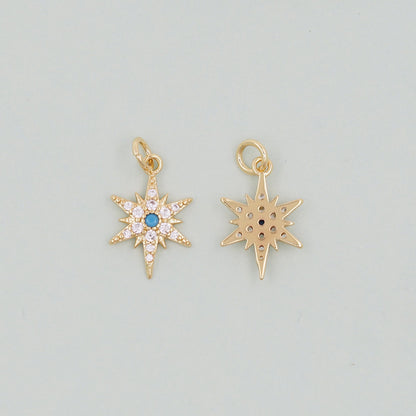 Gold Star Charms,18K Gold Filled Starburst Pendant,North Star Charm Bracelet Necklace for DIY Jewelry Making Supply
