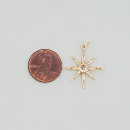 Gold Star Charms,18K Gold Filled Starburst Pendant,North Star Charm Bracelet Necklace for DIY Jewelry Making Supply