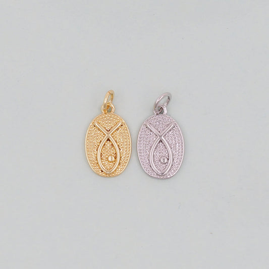Gold Oval Charms,18K Gold Filled Oval Pendant,Silver Fish Symbol Charm Bracelet Necklace for DIY Jewelry Making Supply