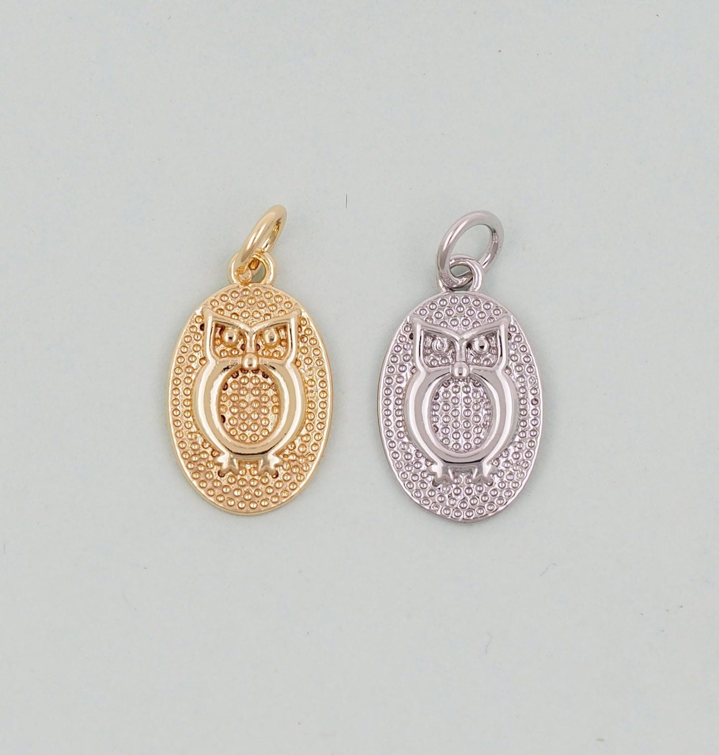Gold Owl Charms,18K Gold Filled owl Pendant,Silver Oval owl Charm Bracelet Necklace for DIY Jewelry Making Supply