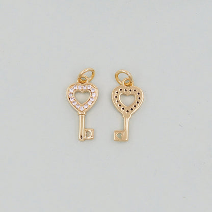 Gold Heart Key Charms,18K Gold Filled Key Pendant,Key Charm Bracelet Necklace for DIY Jewelry Making Supply