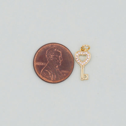 Gold Heart Key Charms,18K Gold Filled Key Pendant,Key Charm Bracelet Necklace for DIY Jewelry Making Supply