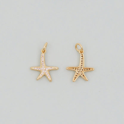 Gold Starfish Charms,18K Gold Filled Sea star Pendant,Starfish Charm Bracelet Necklace for DIY Jewelry Making Supply