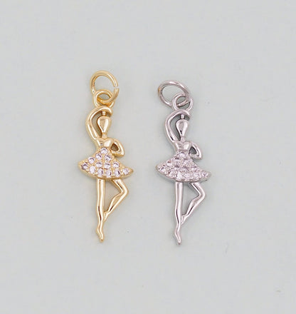 Gold Ballet Charms,18K Gold Filled ballet Pendant,ballet Charm Bracelet Necklace for DIY Jewelry Making Supply