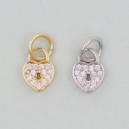 Gold Heart Charms,18K Gold Filled CZ Heart Pendant,Heart Charm Bracelet Necklace for DIY Jewelry Making Supply