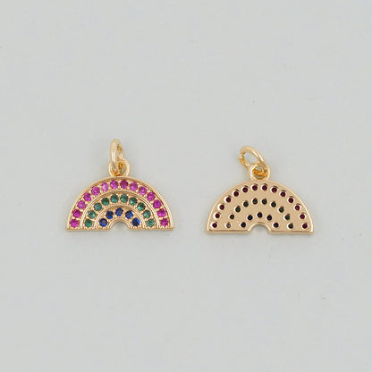 Gold Rainbow Charms,18K Gold Filled CZ rainbow Pendant,Silver rainbow Charm Bracelet Necklace for DIY Jewelry Making Supply