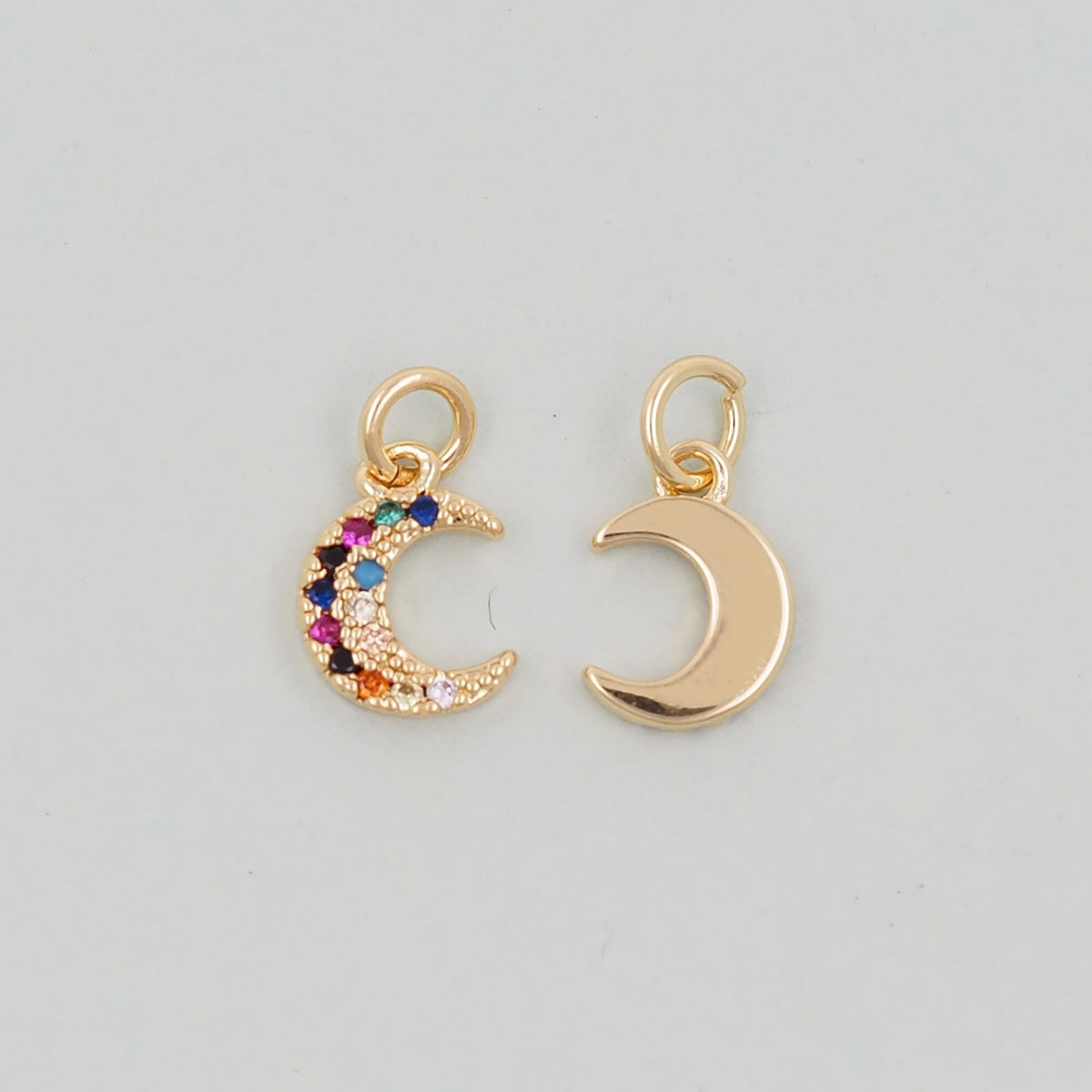 Gold Moon Charms,18K Gold Filled CZ Moon Pendant,Celestial Charm Bracelet Necklace for DIY Jewelry Making Supply