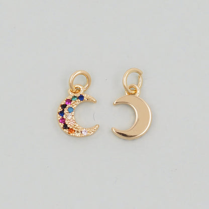 Gold Moon Charms,18K Gold Filled CZ Moon Pendant,Celestial Charm Bracelet Necklace for DIY Jewelry Making Supply