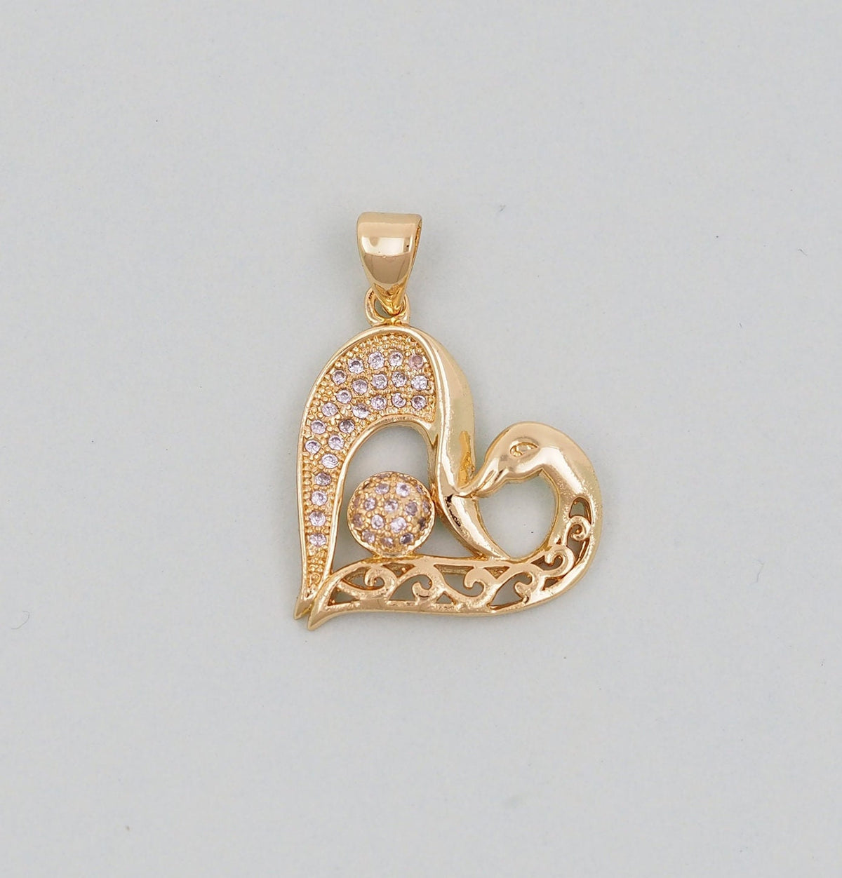 Gold Heart Charms,18K Gold Filled CZ Heart Pendant,Heart Charm Bracelet Necklace for DIY Jewelry Making Supply
