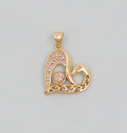 Gold Heart Charms,18K Gold Filled CZ Heart Pendant,Heart Charm Bracelet Necklace for DIY Jewelry Making Supply