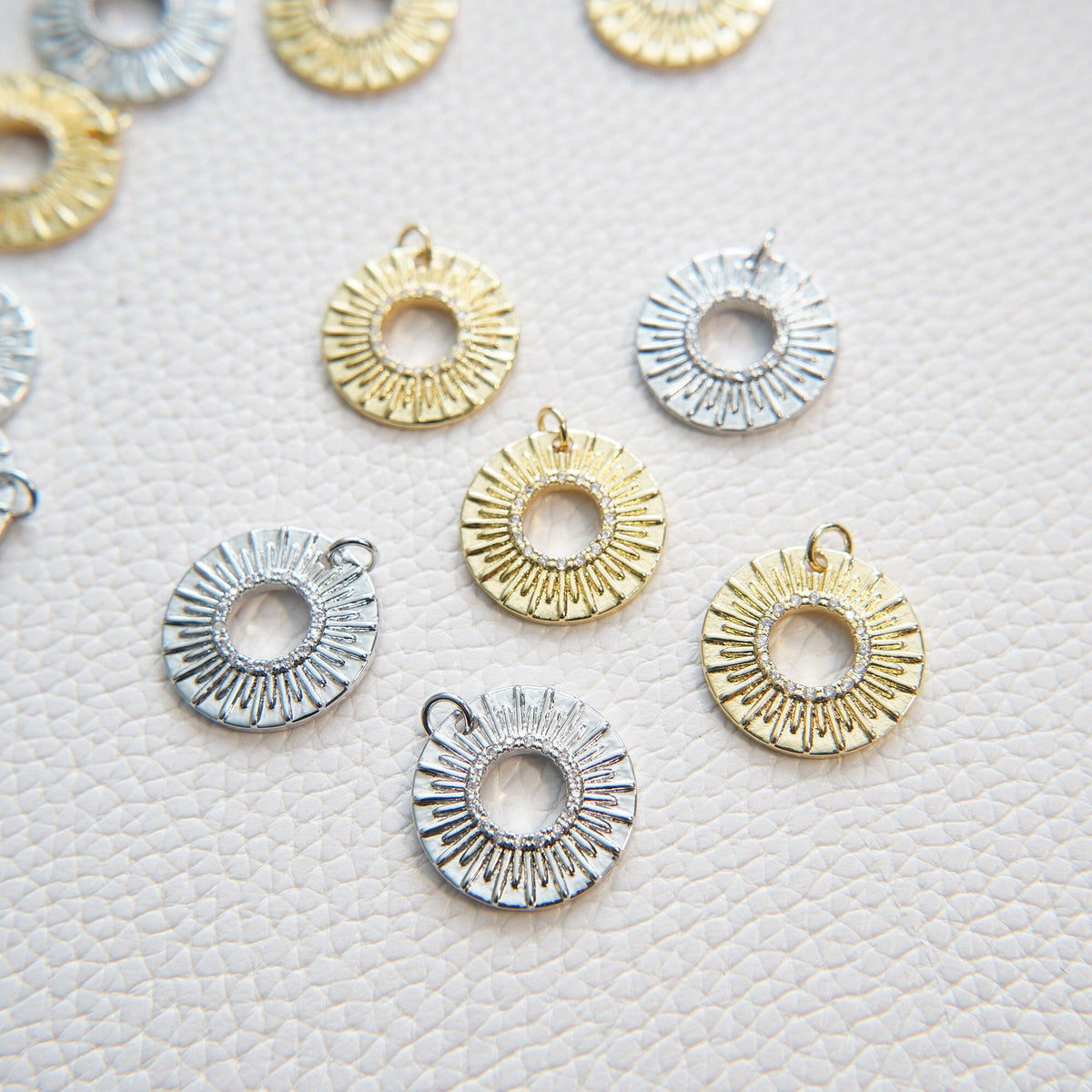 Gold Sun Charms,18K Gold Filled Round Coin Pendant,Celestial Charm Bracelet Necklace for DIY Jewelry Making Supply