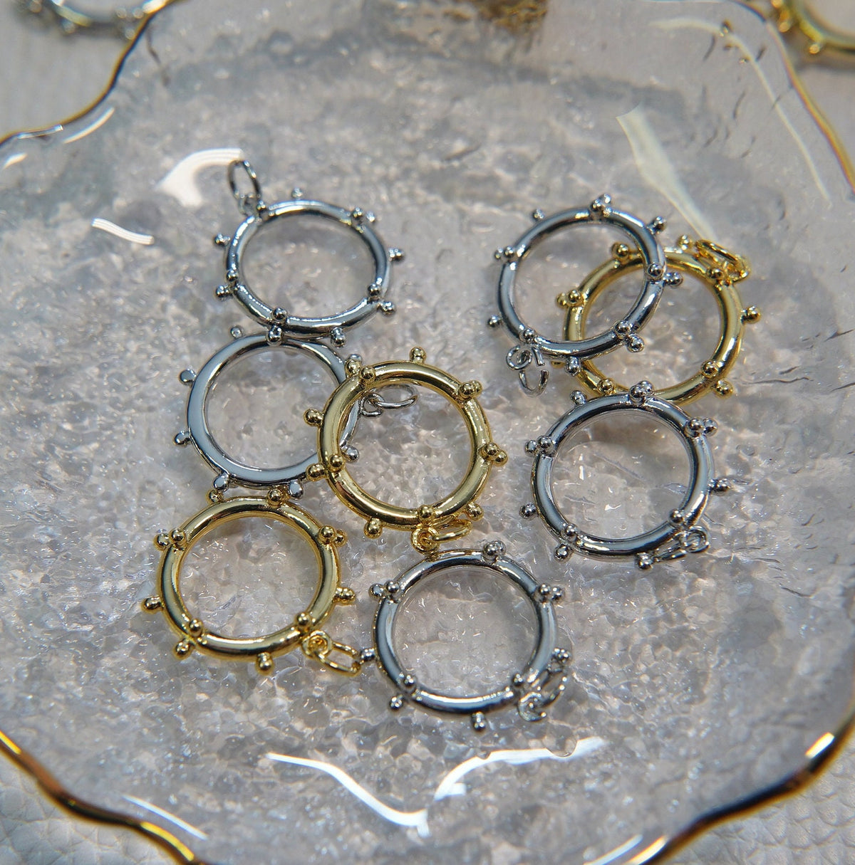 Gold round Charms,18K Gold Filled round Pendant,Silver round Charm Bracelet Necklace for DIY Jewelry Making Supply