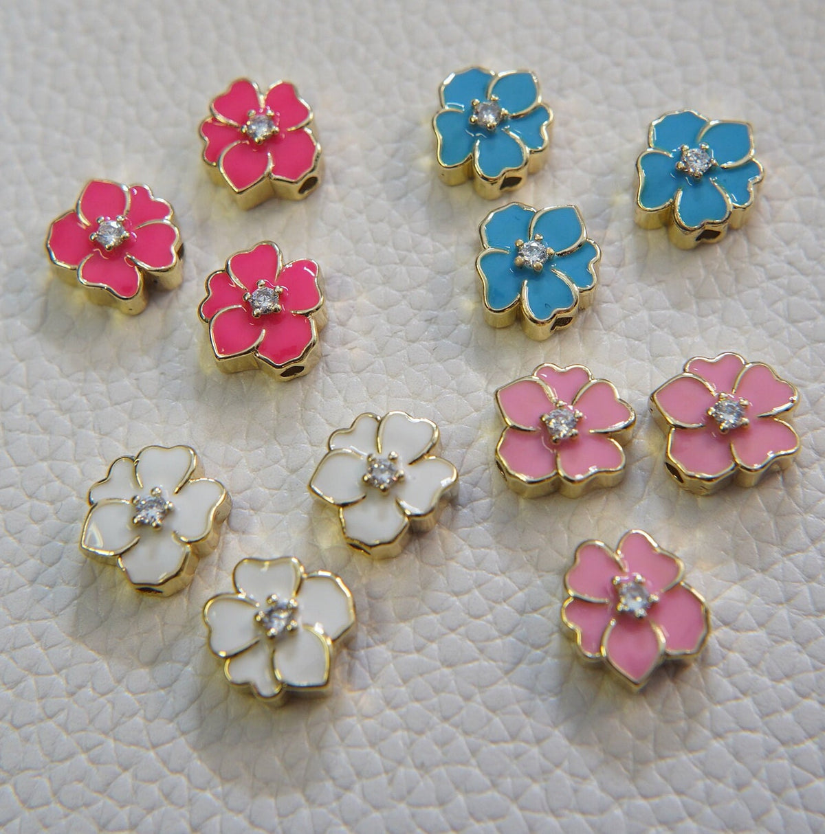 Gold Enamel Flower Bead Charms,18K Gold Filled CZ flower Pendant,Silver flower Charm Bracelet Necklace for DIY Jewelry Making