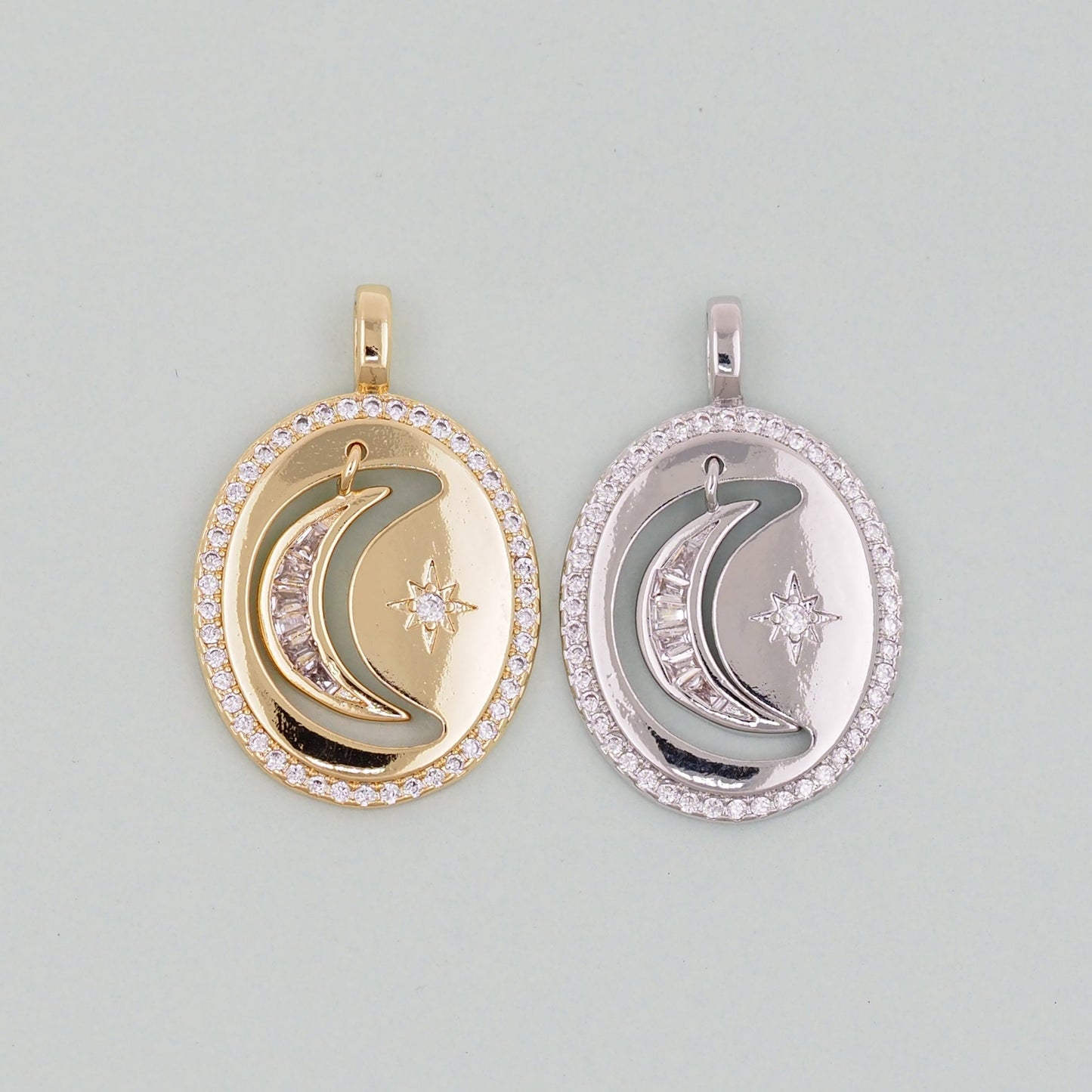 Gold Oval Moon Charms,18K Gold Filled Oval Pendant,Moon Charm Bracelet Necklace for DIY Jewelry Making Supply