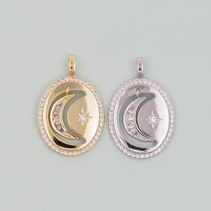 Gold Oval Moon Charms,18K Gold Filled Oval Pendant,Moon Charm Bracelet Necklace for DIY Jewelry Making Supply
