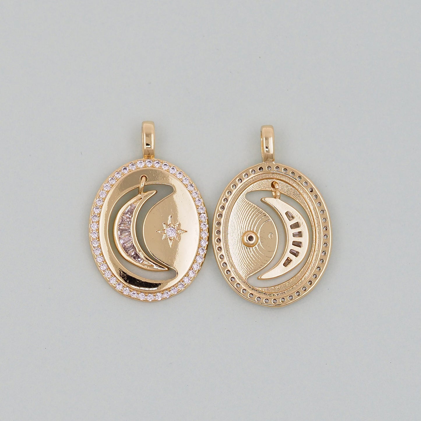 Gold Oval Moon Charms,18K Gold Filled Oval Pendant,Moon Charm Bracelet Necklace for DIY Jewelry Making Supply